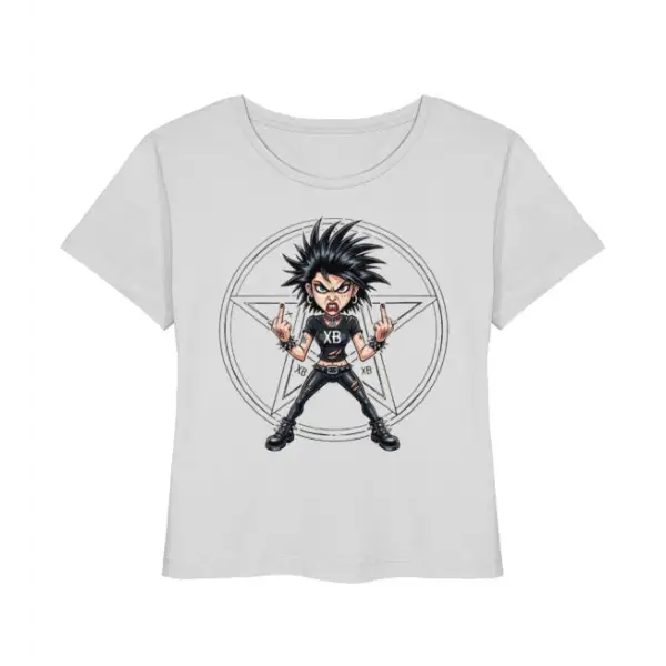 Hellgraues Rock T-Shirt für Frauen mit Stinkefinger Design.