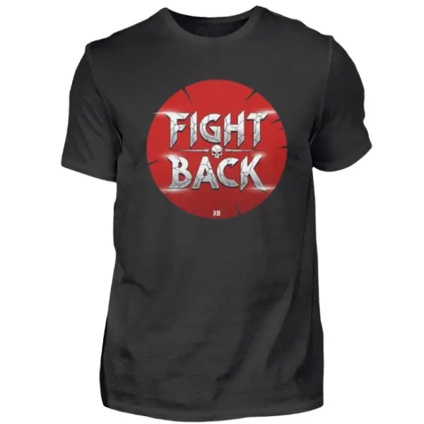 Rock T-Shirt für Männer mit Fight Back Schrift Design auf rotem Kreis.