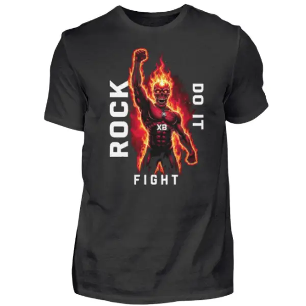 Rock T-Shirt für Männer mit komplexem Design eines Siegers im Skull-Stil. Rock-Fight-Do IT.