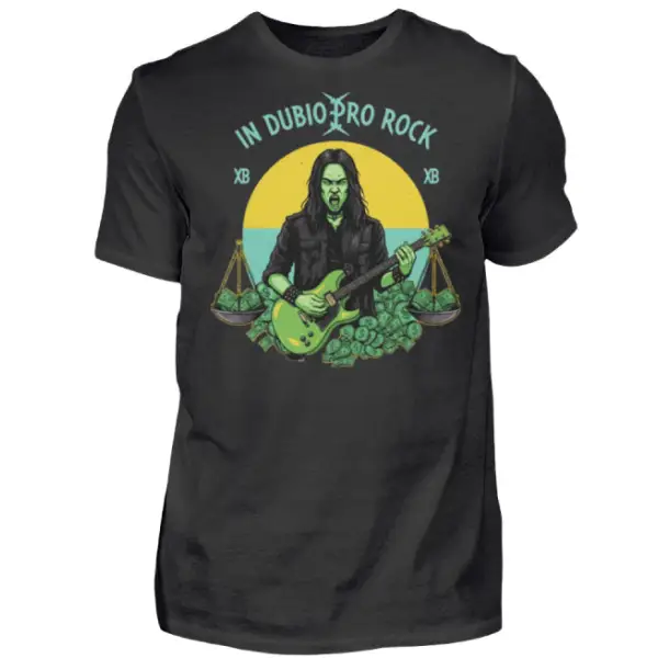 Rock T-Shirt für Männer mit Druck, In Dubio Pro Rock. Ein Rockstar mit Waage voller Geld.