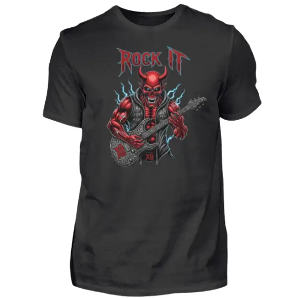 Rock T-Shirt für Männer mit Gitarre spielendem Teufel.
