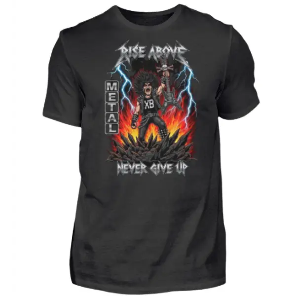 Rock T-Shirt für Männer mit Design eines Rockstars mit Gitarre in Sieger-Pose.