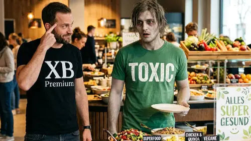 XXCESSIVEBLACK Blog: Premium Rock T-Shirt von XB im Kontrast zu toxischen Einflüssen an der Salatbar.
