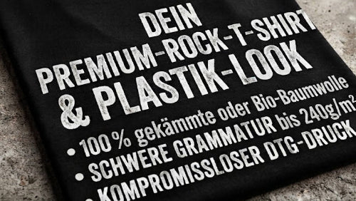 Dein Premium Rock T-Shirt: Schwere Bio-Baumwolle (bis 240g/m²) & kompromissloser DTG-Druck gegen den Plastik-Look.
