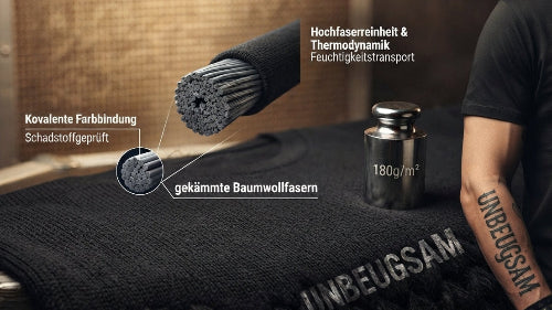 Dein Premium Rock T-Shirt von XB im Detail: Textilphysik, 180g/m² Grammatur, gekämmte Baumwollfasern und kovalente Farbbindung.
