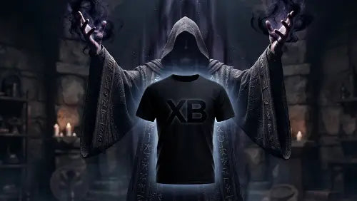 Mystischer Mönch symbolisiert die Macht von Schwarz anhand eines Premium Rock T-Shirts von XB.