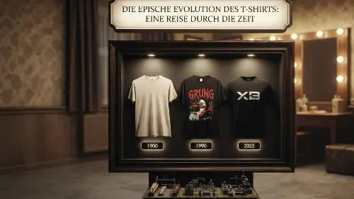 Eine optische Zeitreise von 1900-2025 der T-Shirt Entwicklung bis hin zum Premium Rock T-Shirt von XB.
