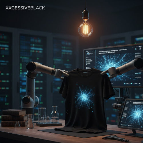 Premium Rock T-Shirt zwischen 2 Roboter-Armen.