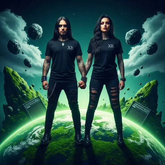 Heavy Metal Paar, Hand in Hand symbolisieren Nachhaltigkeit und Verantwortung.