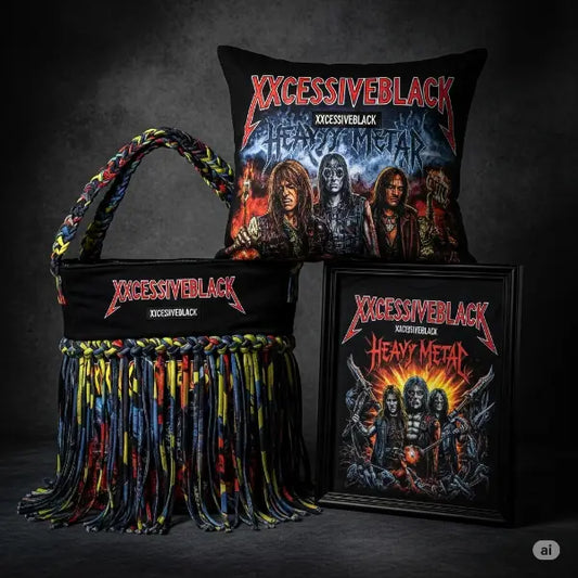 Kissen, Beutel und Bilder aus alten Heavy Metal & Rock T-Shirts von xxcessiveblack.