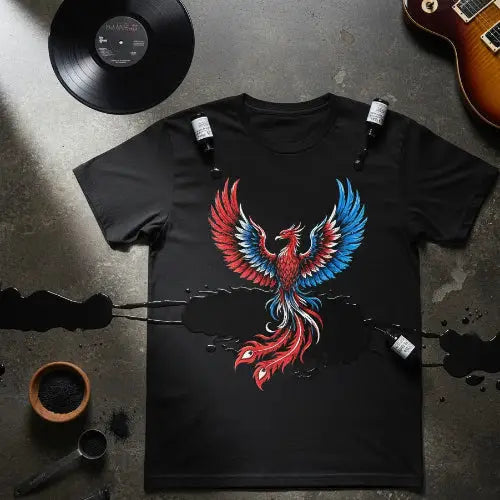 Premium Rock T-Shirt mit Farbpigmenten übergossen.