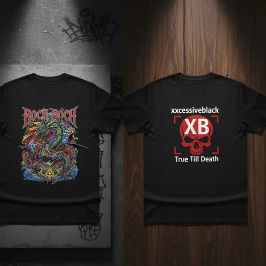 Druck auf Rock T-Shirts im Vergleich.