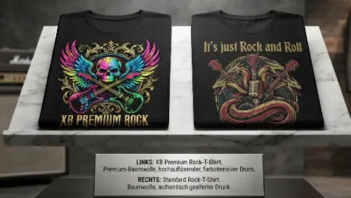 Premium Rock T-Shirt von XB neben Standard Rock T-Shirt.