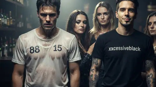 Schwitzende Menschen & der Mann mit dem Schwarzen Premium Rock T-Shirt aus 100% gekämmter Baumwolle von XXCESSIVEBLACK schwitzt kaum.