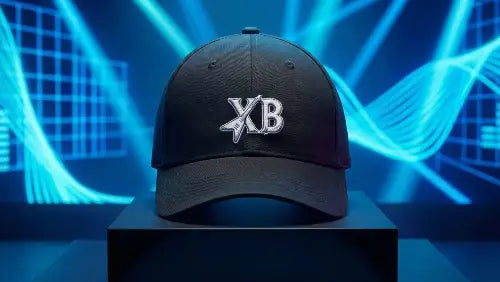  Schwarzes XB Premium Rock Cap aus 100% Bio-Baumwolle mit komplexem XB-Stick-Design.