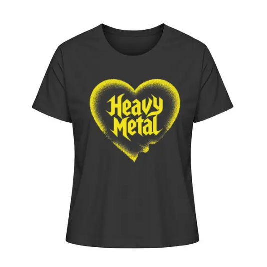 Heavy Metal T-Shirt für Frauen mit Herz und Heavy Metal Aufruck in leuchtendem Gelb.