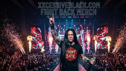 Rockstar trägt hochwertiges Premium Rock T-Shirt aus 100% gekämmter Baumwolle mit Fight-Back Schriftzug aus Öko-Tex zertifizierten Farben & einer Grammatur von 185g/m².