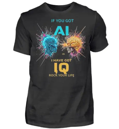 Schwarzes Premium Rock T-Shirt für Männer mit komplexem IQ-Design sowie einer Grammatur von 185g/m² & 100% gekämmte Baumwolle.