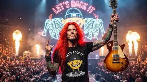 Rockstar trägt das Premium Rock T-Shirt mit dem komplexem LET’S ROCK IT-Smiley Design aus Öko-Tex zertifizierten Farben von XB aus 100% gekämmter Baumwolle.