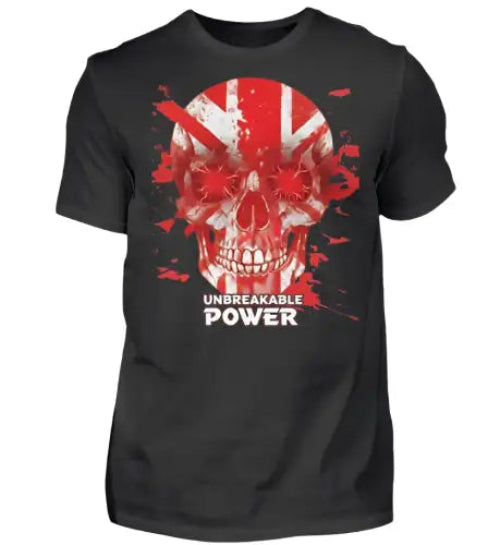 Schwarzes Premium Rock T-Shirt für Männer mit komplexem Skull-Power Design aus 100% gekämmter Baumwolle und Öko-Tex zertifizierten Farben.