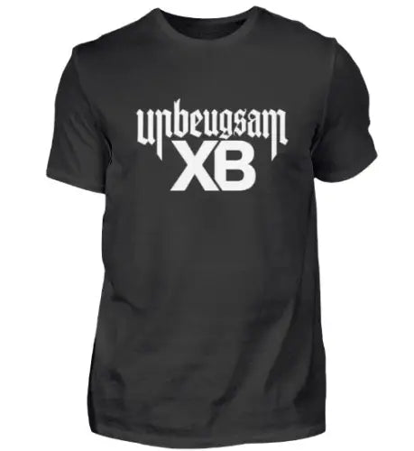 Schwarzes Premium Rock T-Shirt für Männer aus 100 % gekämmter Baumwolle und einer Grammatur von 185g/m² sowie XB-Unbeugsam Design aus Öko-Tex zertifizierten Farben.