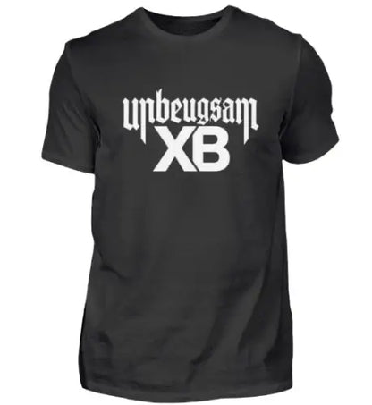 Schwarzes Premium Rock T-Shirt für Männer aus 100 % gekämmter Baumwolle und einer Grammatur von 185g/m² sowie XB-Unbeugsam Design aus Öko-Tex zertifizierten Farben.
