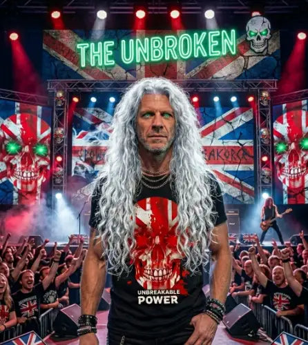 Rockstar trägt das Premium Rock T-Shirt UNBREAKABLE POWER von XB.