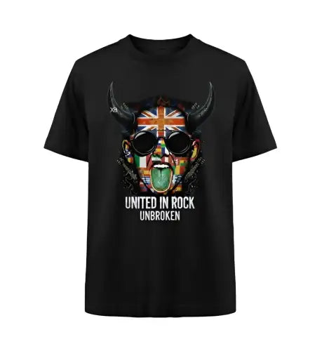 Schwarzes Premium Rock T-Shirt für Männer aus 100% Bio-Baumwolle mit ikonischem United in Rock Design aus Öko-Tex zertifizierten Farben und einer Grammatur von 240g/m².