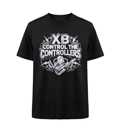Schwarzes Premium Rock T-Shirt für Männer mit XB-Control The Controllers-Skull-Gitarrist-Design.
