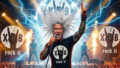 Rockstar bei Konzert trägt Premium Rock T-Shirt von XB mit hochwertigem Typocore Design-rock it.