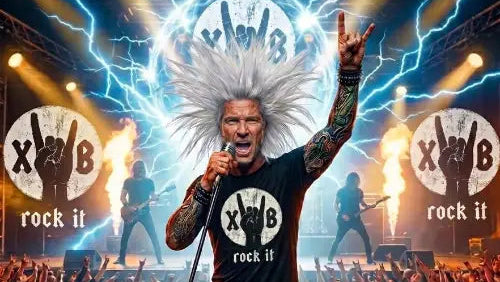 Rockstar bei Konzert trägt Premium Rock T-Shirt von XB mit hochwertigem Typocore Design-rock it.