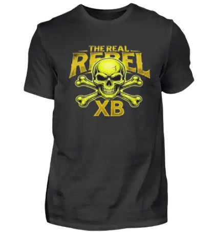 Schwarzes Premium Rock T-Shirt für Männer aus 100% gekämmter Baumwolle mit komplexem Totenkopf-Rebel Design aus Öko-Tex zertifizierten Farben.