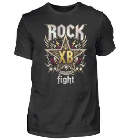 Schwarzes Premium Rock T-Shirt für Männer mit komplexem Rock-Stern Design und Öko-Tex zertifizierten Farben bei einer Grammatur von 185g/m².