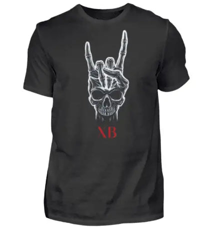  Premium Rock T-Shirt für Männer mit Skull der zur Hand wird.