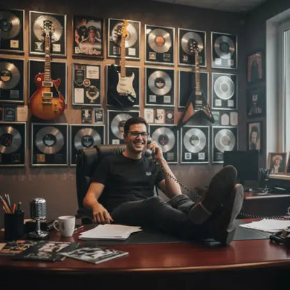 Boss einer Agentur trägt ein Premium Rock T-Shirt für Männer mit diskretem Design.