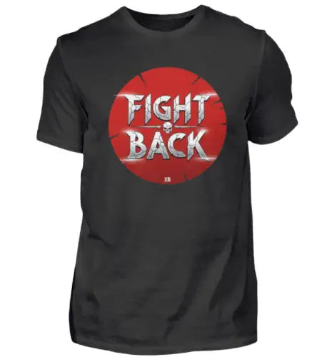  Premium Rock T-Shirt für Männer mit Fight Back Schrift Design auf rotem Kreis.
