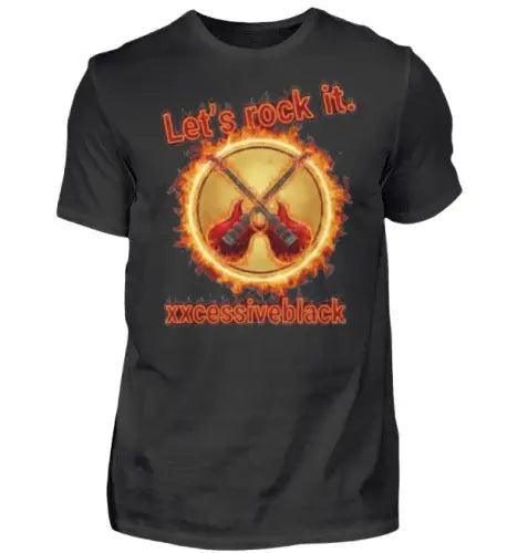 Schwarzes Premium Rock T-Shirt für Männer mit Lets rock it Gitarren-Design.