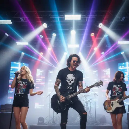 Rockstar spielt seine Show in Premium  Rock T-Shirt für Männer mit exklusiven Skull-XB-Design.