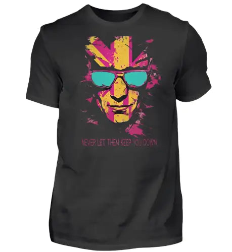 Schwarzes Premium Rock T-Shirt für Männer aus 100% gekämmter Baumwolle mit komplexem Union Jack Design aus Öko-Tex zertifizierten Farben.