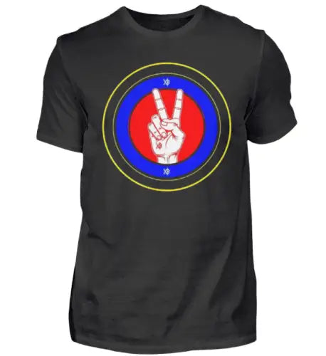 Premium Rock T-Shirt für Männer mit Design einer Hand die Frieden symbolisiert.