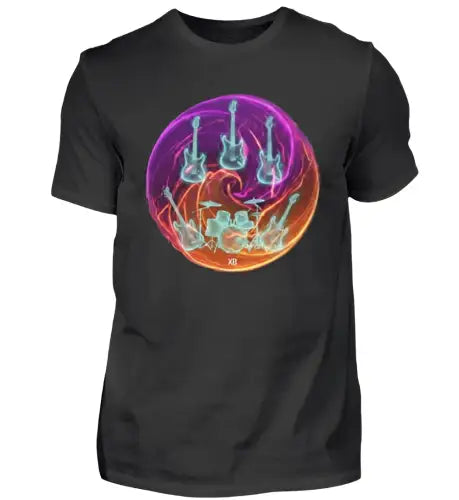 Schwarzes Premium Rock T-Shirt für Männer aus 100% gekämmter Baumwolle mit komplexem Yin-Yang-Design aus Öko-Tex zertifizierten Farben.